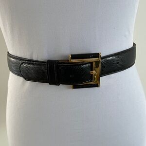 CALDERON Black Textured Leather Belt Gold Tone Metal Buckle Dressy Business Chic